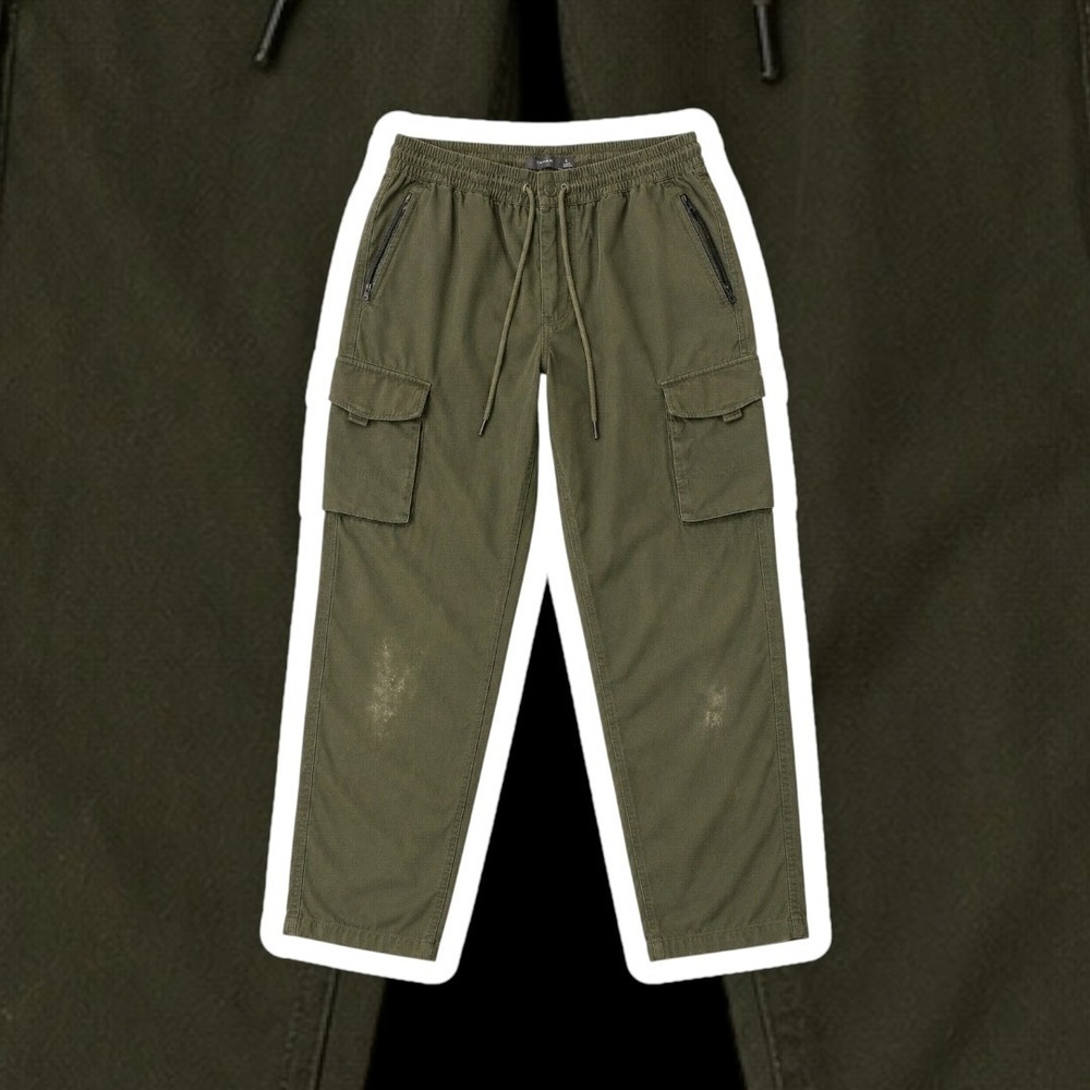 Tahari Mens Cargo Pants Size Large Green Elastic Waist Drawstring Utility Pocket